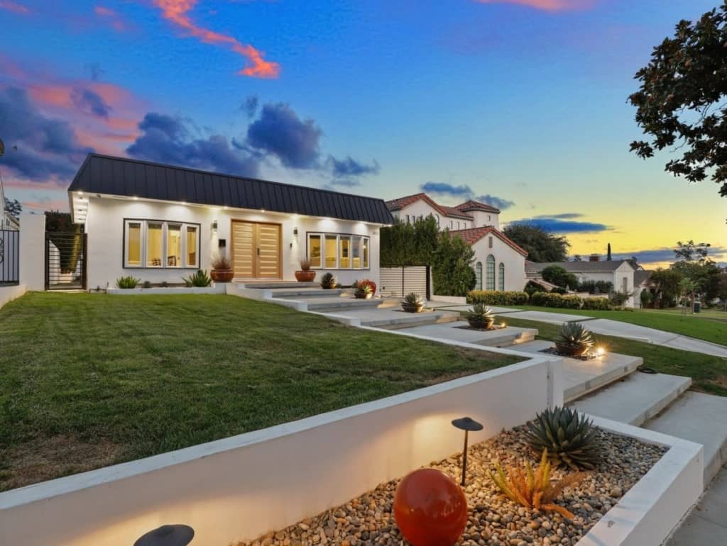 front-yard-with-lights-at-sunset