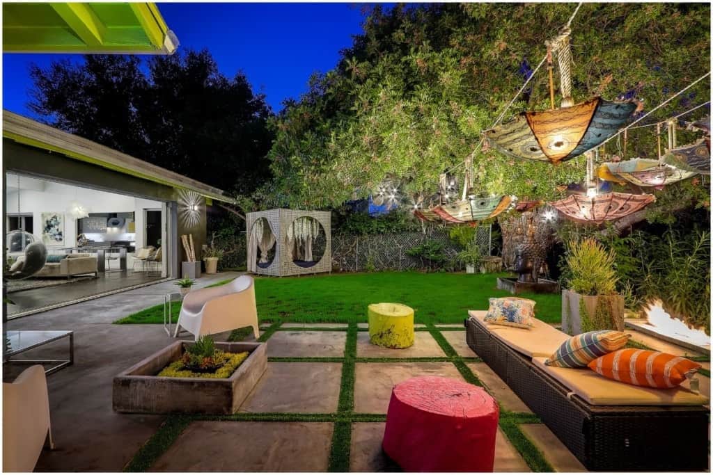 backyard with lounging area