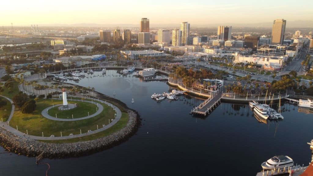 long beach skyline at sunset