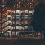 Apartment community building in the evening