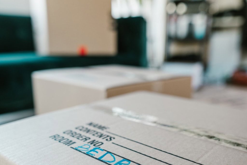 moving boxes in a living room