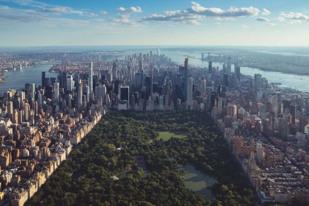 new york city skyline with tall buildings and central park