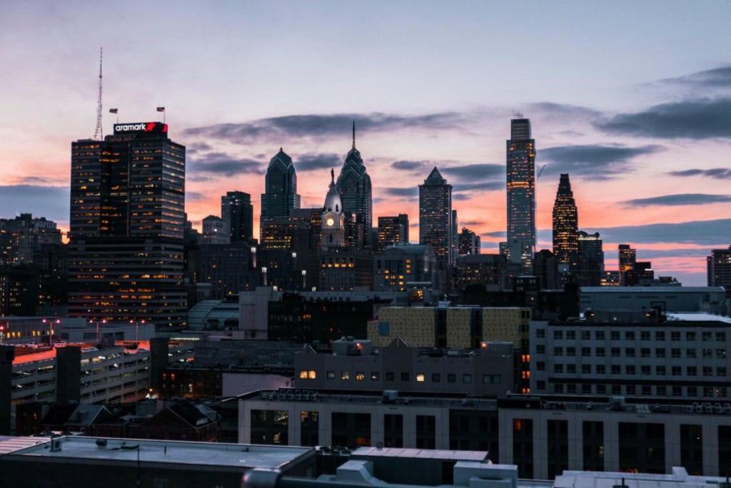 philadelphia skyline at sunset