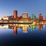 Baltimore skyline at night