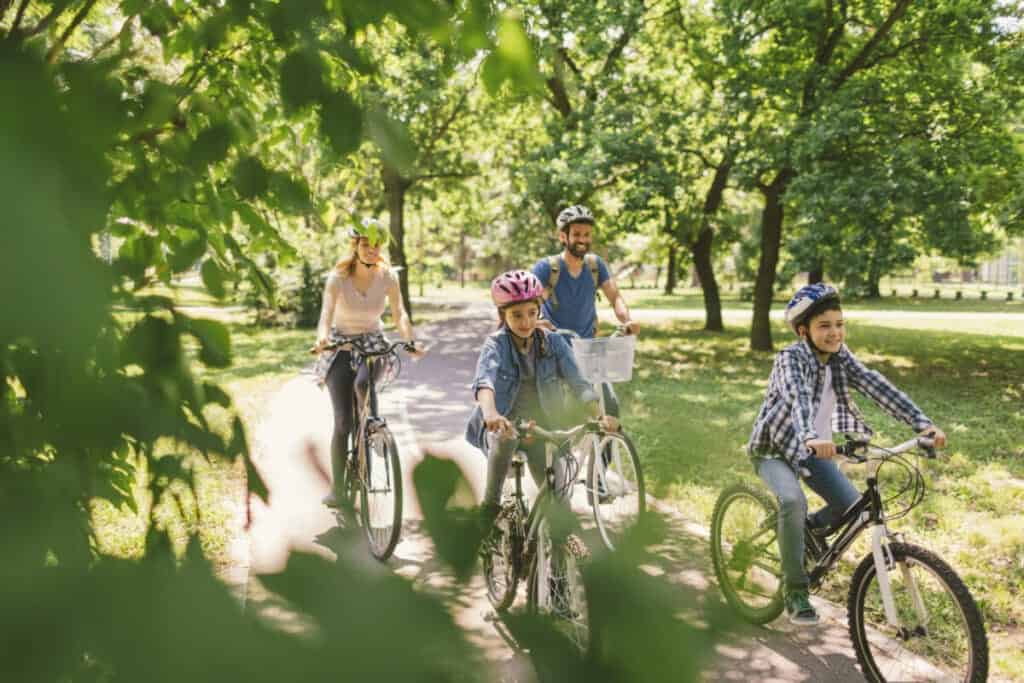Family riding bicycle