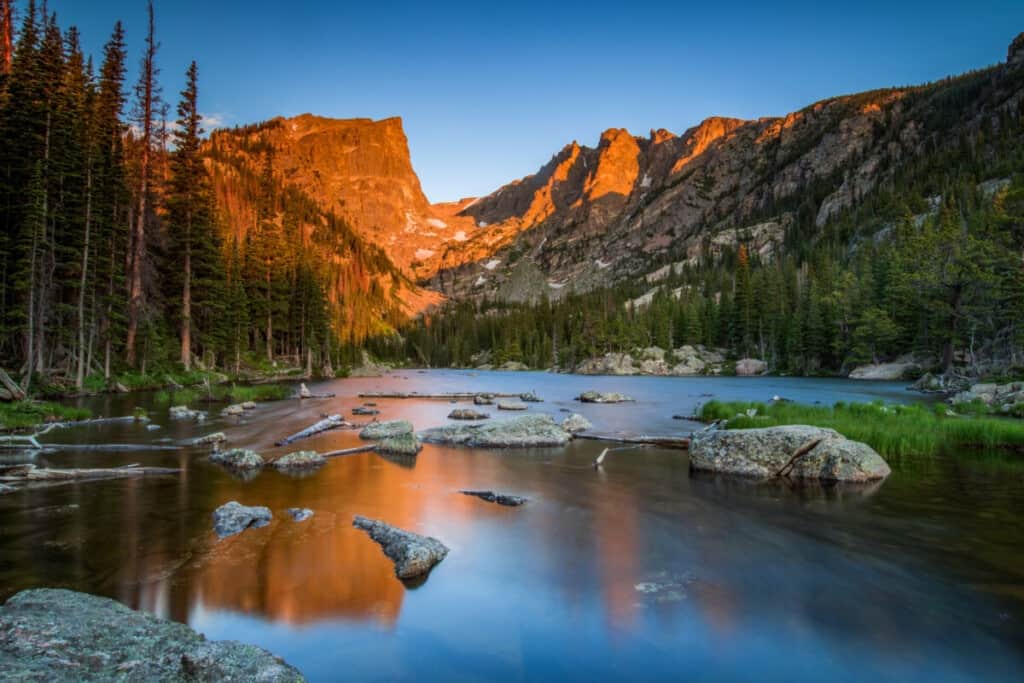 Alpenglow kisses Hallet Peak in Rocky Mountain National Park