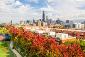 Fall Colors in Chicago - Chicago Cityscape - Aerial View