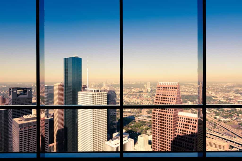 Houston business district, Texas, USA. Picture taken inside a skyscraper.