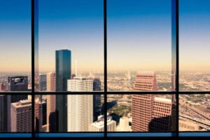 Houston business district, Texas, USA. Picture taken inside a skyscraper.