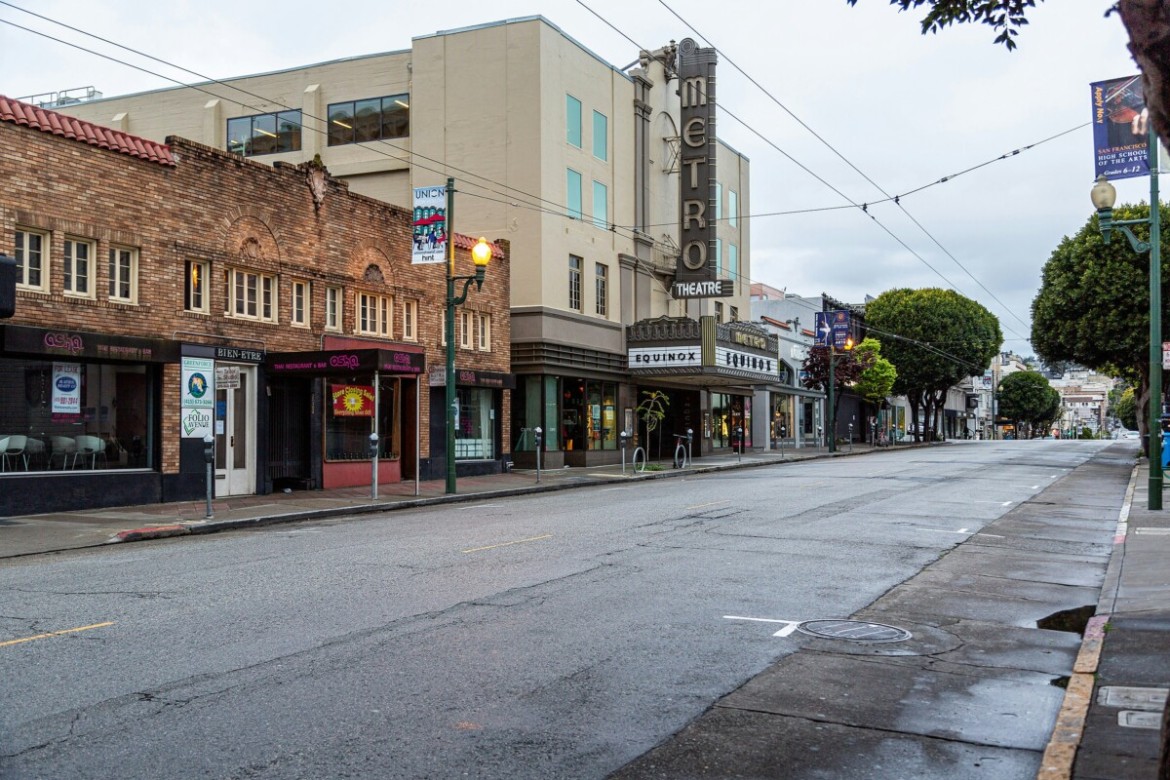 empty street view of metro theatre union street cow hollow