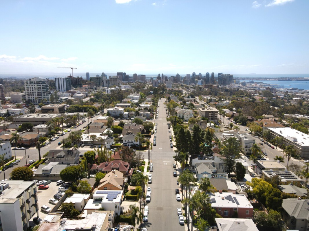 aerial view of hillcrest neighborhood in san diego, ca