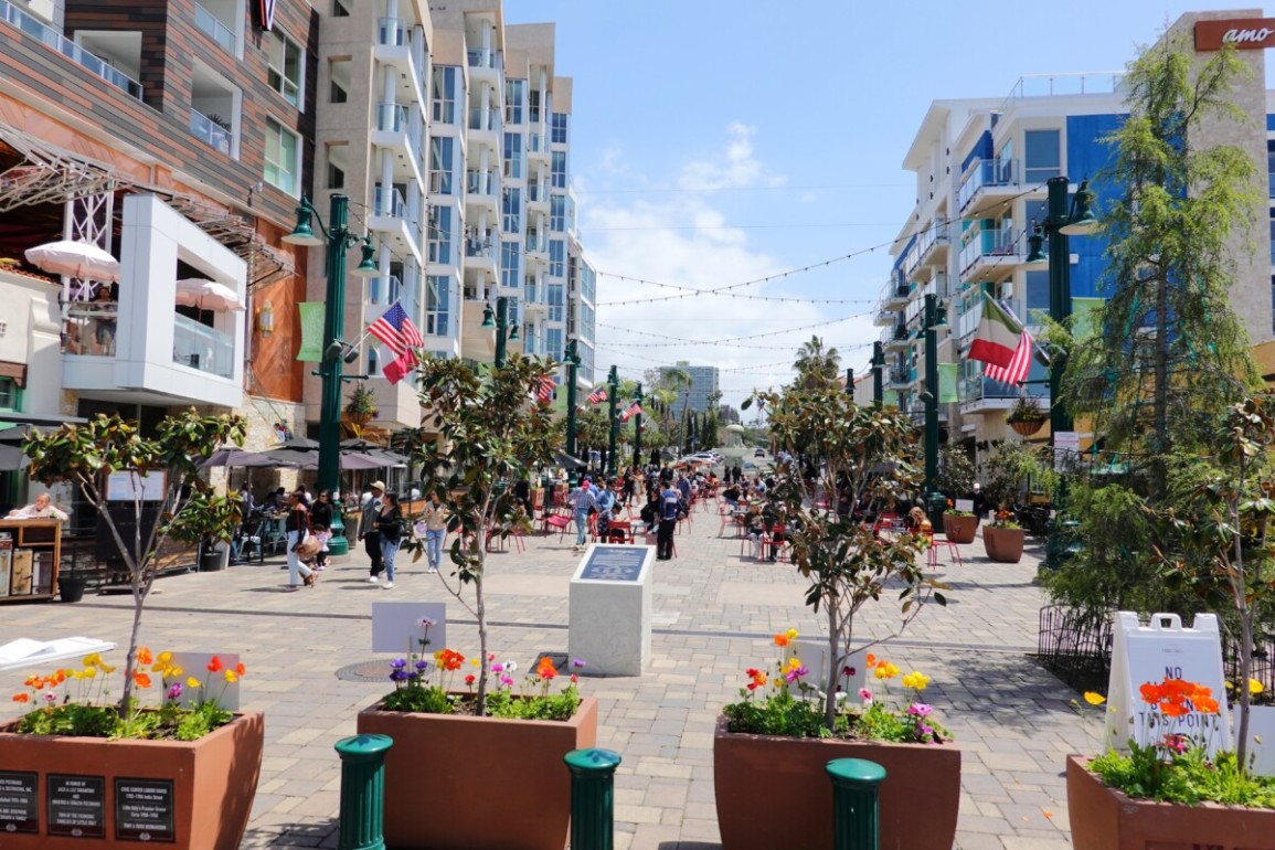 busy courtyard in little italy san diego, ca