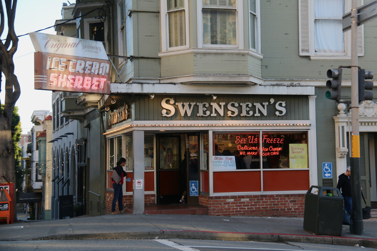 original swensen's ice cream shop in victorian-style building in russian hill san francisco