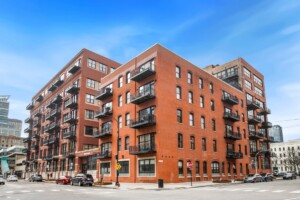 red brick condo building in fulton river district chicago