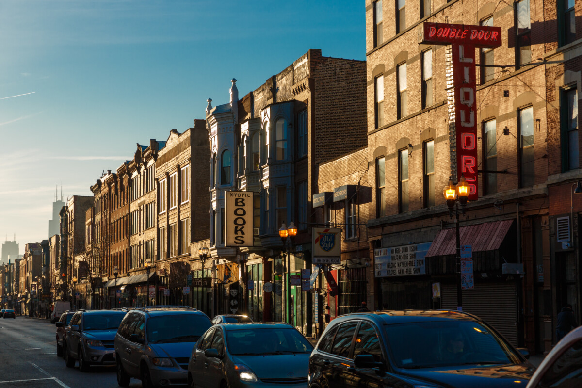 shops along North Milwaukee Avenue in Chicago's Bucktown and Wicker Park neighborhoods
