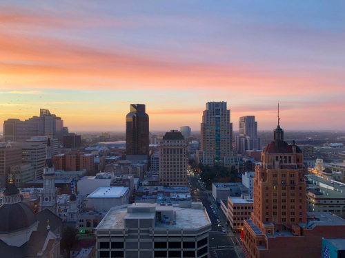 Aerial,View,Of,Sacramento,Downtown,Late,Afternoon