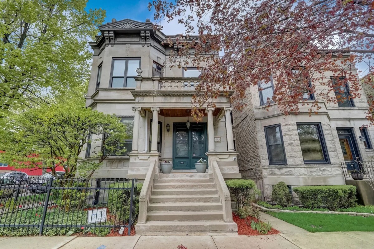 historic grey stone style home in logan square chicago