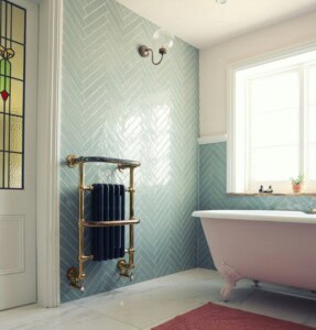 Adding colored tile is one way to add color to a bathroom