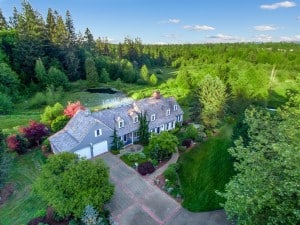 Big house on a massive lot as seen through drone photography
