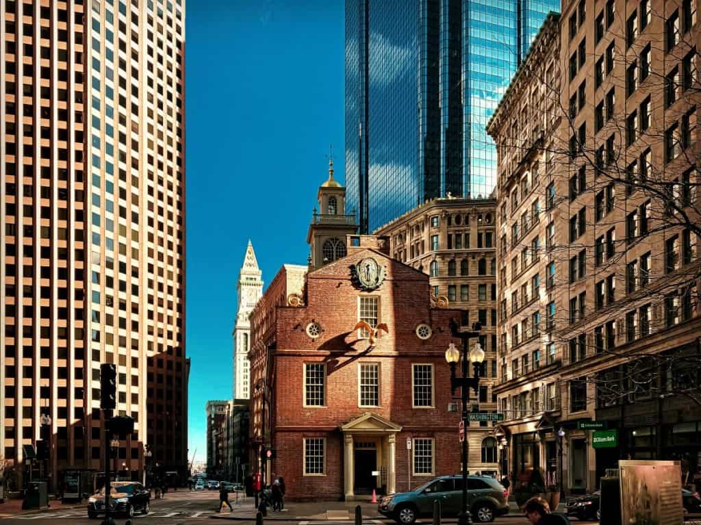 Street view of skyscrapers in boston, MA