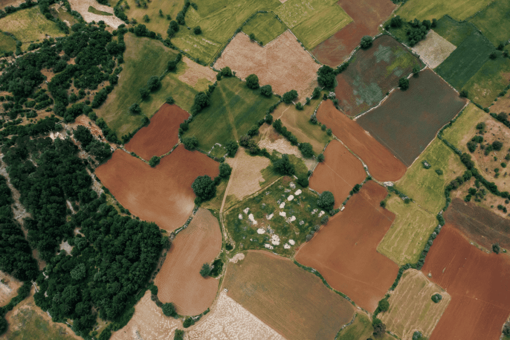 Illustration showing layers of land with surface property above and underground layers representing mineral rights ownership, such as oil, gas, and minerals beneath the surface