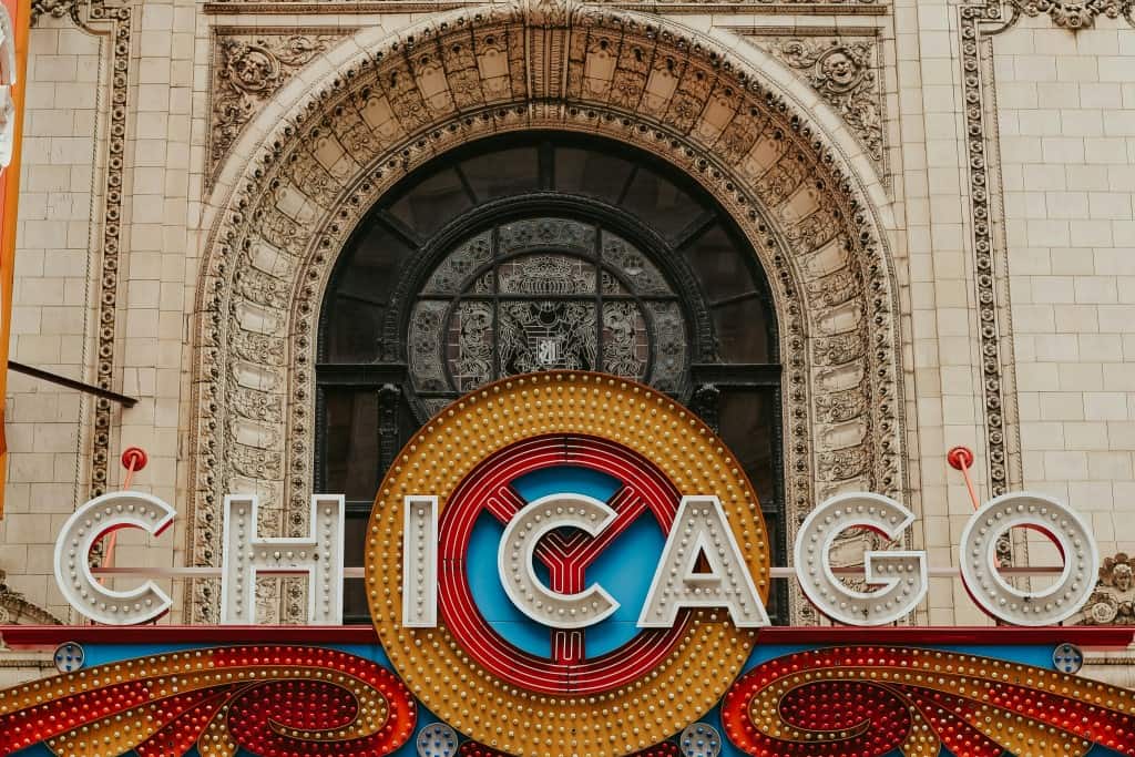 Theatre marquee that says "Chicago".