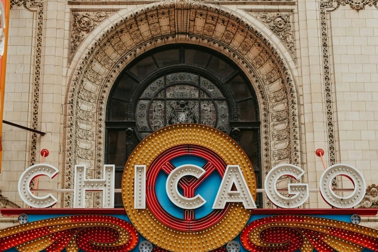 Theatre marquee that says "Chicago".