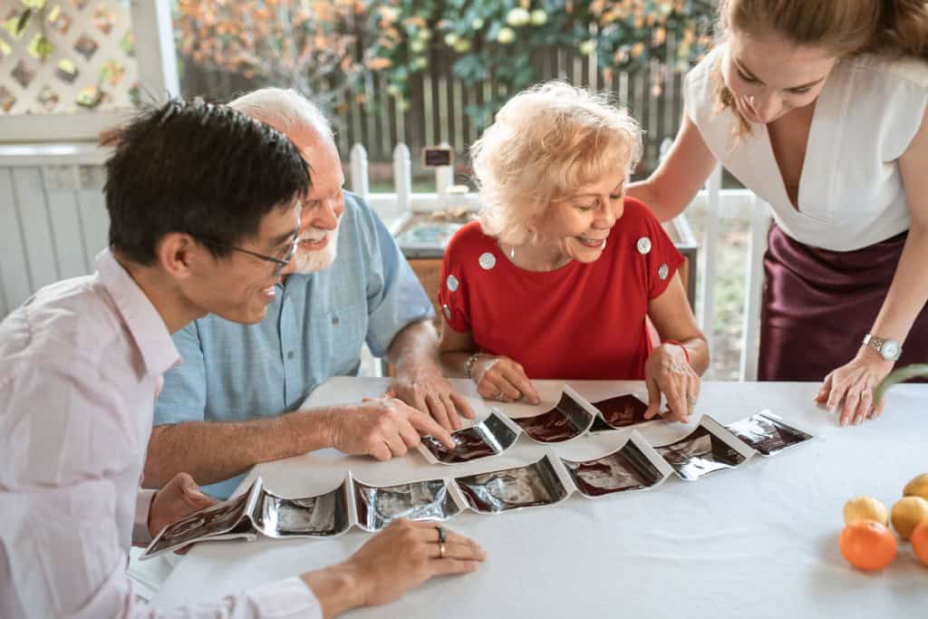People sitting at a table looking